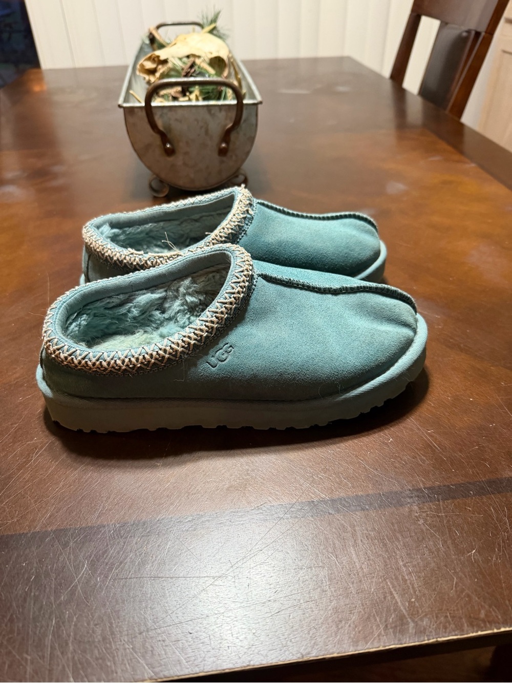 UGG Teal Suede Shearling Slip-On Mules